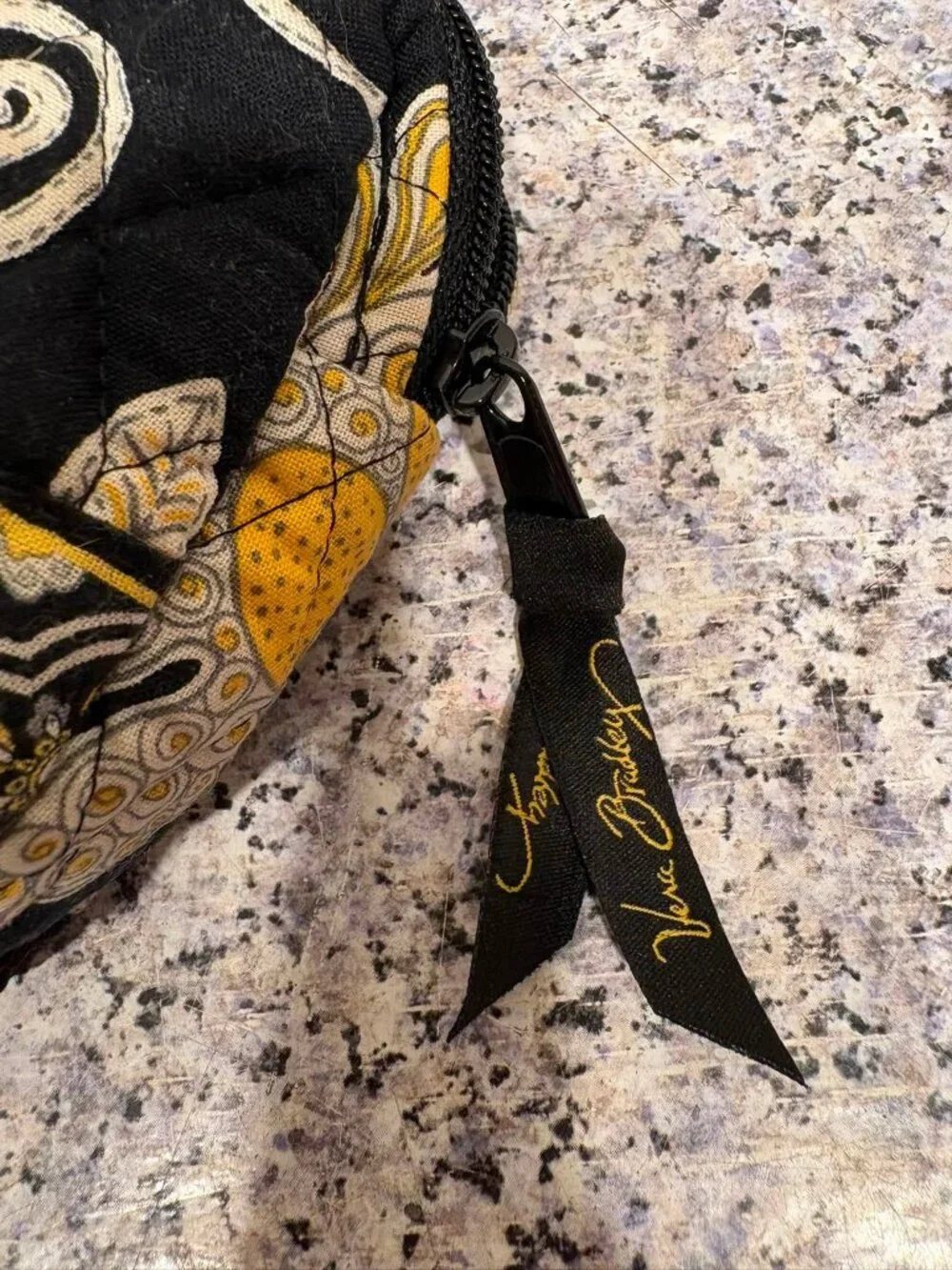 Vera Bradley Yellow Bird Pattern Poly-Lined Makeup Cosmetic Bag. 7.25”
